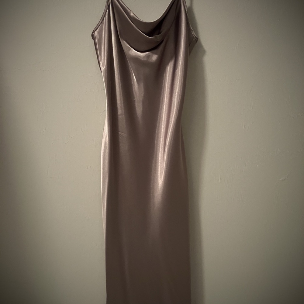Satin Spaghetti Strap Cowl Neck Midi